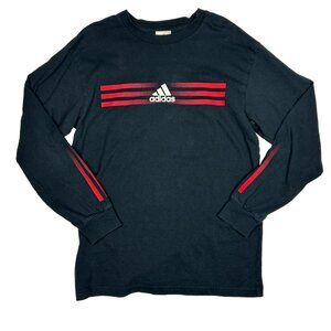 Adidas Shirt Youth L Black Three Stripes Graphic Y2K Long Sleeve Boys Pullover